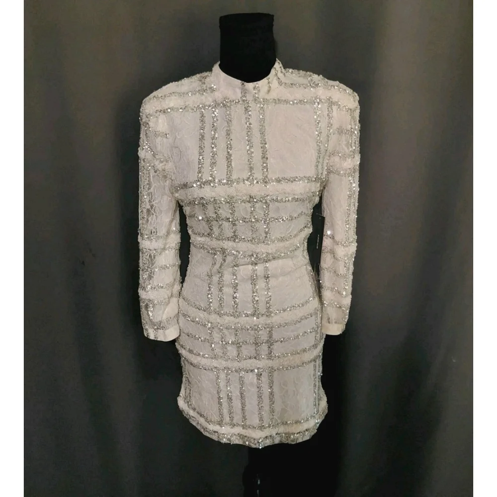Lulus White Longsleeve Sequin Lace Mini Dress Size Small NWT